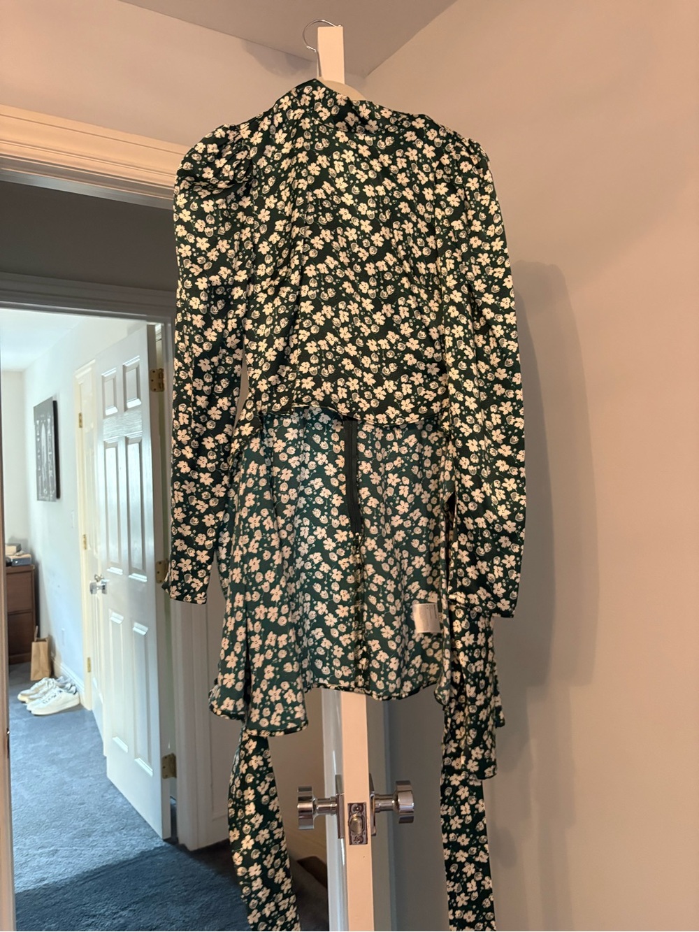 Reformation Green Floral Long Sleeve Wrap Dress